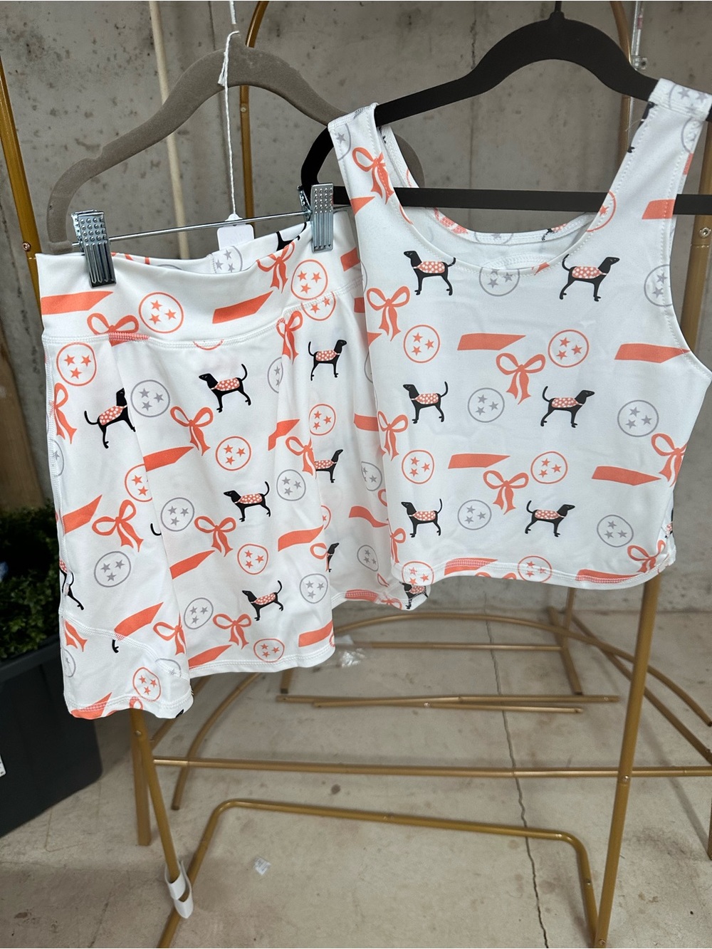 Tennesse print Two-Piece Tank & Skort Set with Tennessee Orange Bow & Smokey